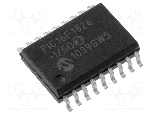 PIC microcontroller; Memory: 3.5kB; SRAM: 256B; EEPROM: 256B; SMD