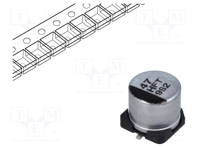 Capacitor: electrolytic; low impedance; 47uF; 50VDC; Case: D; FT