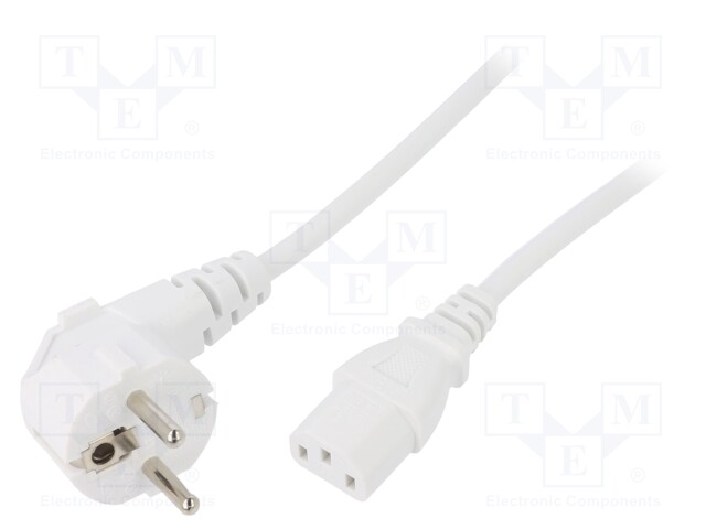 Cable; CEE 7/7 (E/F) plug angled,IEC C13 female; 4m; white; PVC