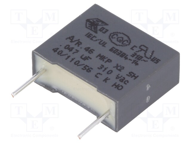 Capacitor: polypropylene; X2; 47nF; 10mm; ±20%; 13x5x11mm; 310VAC