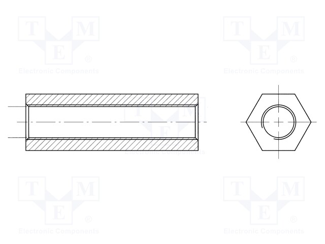 Screwed spacer sleeve; 22.23mm; Int.thread: M3; hexagonal; brass