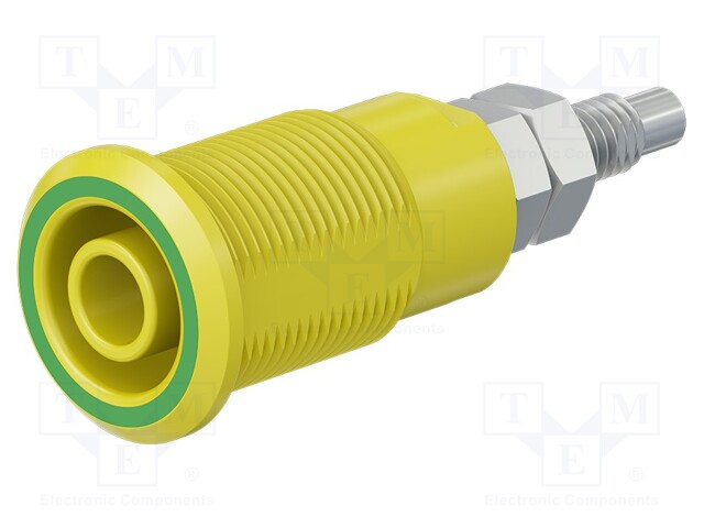 Socket; 4mm banana; 32A; yellow-green; nickel plated