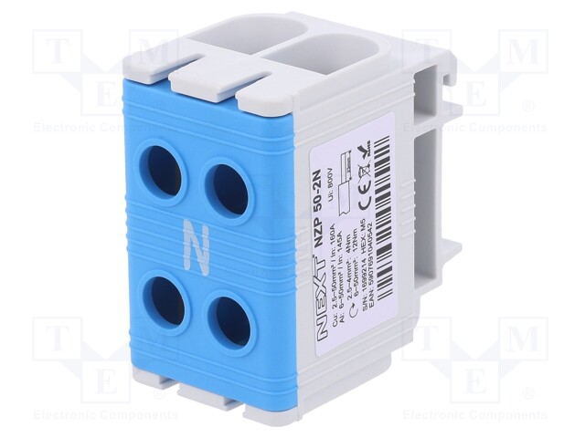 Splice terminal: rail; 50mm2; ways: 1; terminals: 4; grey; polyamide