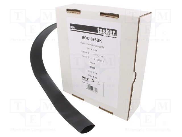 Heat shrink sleeve; glueless; 2: 1; 19mm; L: 5m; black; polyolefine