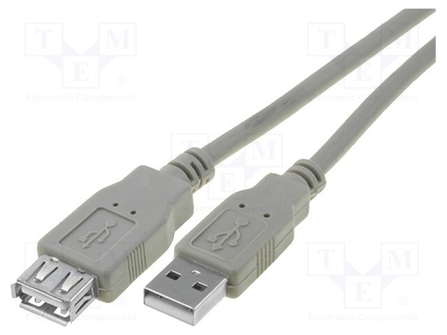 Cable; USB 2.0; USB A socket,USB A plug; nickel plated; 5m; grey