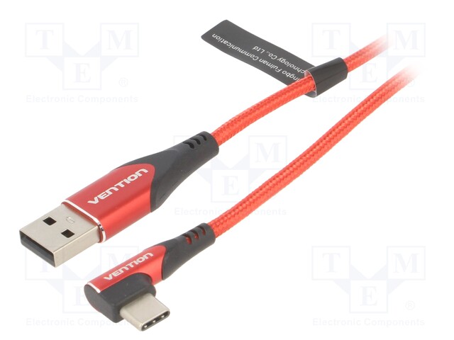 Cable; USB 2.0; USB A plug,USB C angled plug; 1m; red; 480Mbps