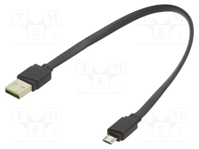 Cable; USB 2.0,flat; USB A plug,USB B micro plug; 0.25m; black