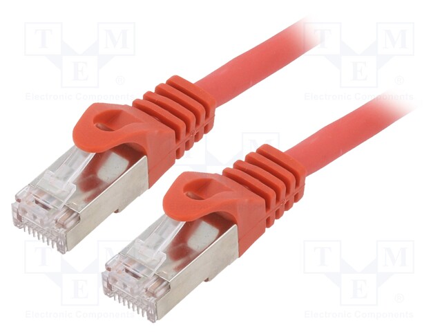 Patch cord; S/FTP; 6a; solid; Cu; LSZH; red; 10m; 27AWG; Øcable: 5.8mm