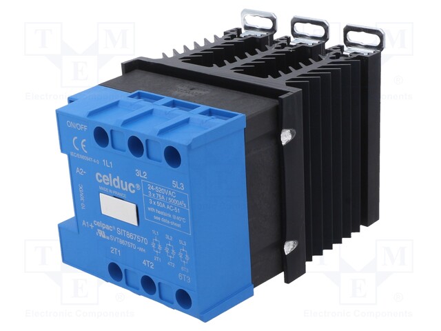 Relay: solid state; Ucntrl: 10÷30VDC; 22A; 24÷520VAC; 3-phase; DIN