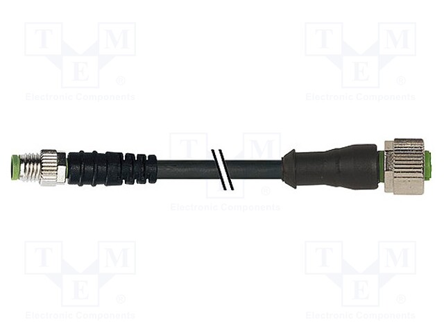 Connection lead; M12,M8; PIN: 3; 2m; plug; 60VAC; 4A; -30÷80°C; IP67