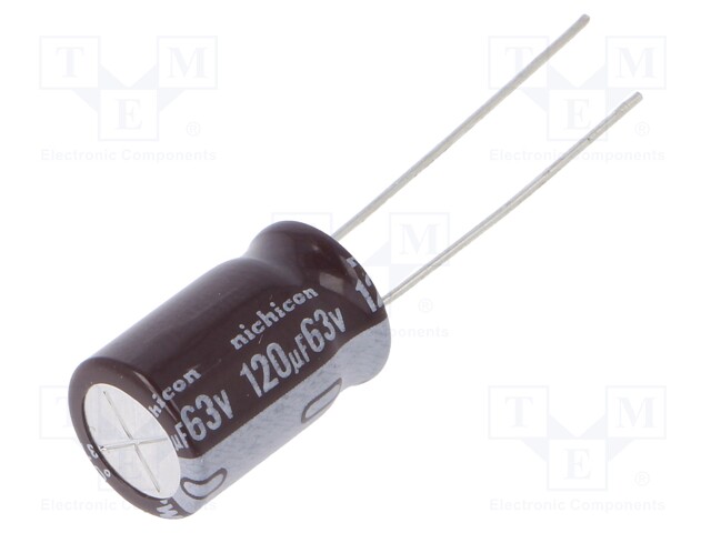 Capacitor: electrolytic; low impedance; THT; 120uF; 63VDC; ±20%