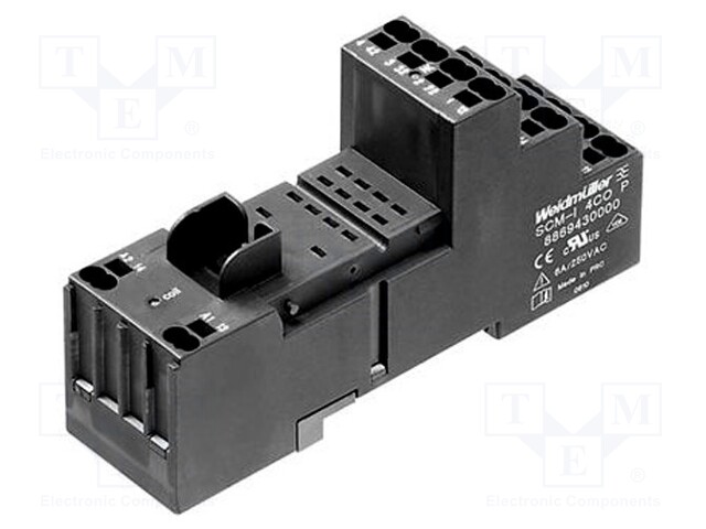 Socket; PIN: 14; 6A; 240VAC; H: 48mm; W: 28mm; Mounting: DIN; -45÷70°C