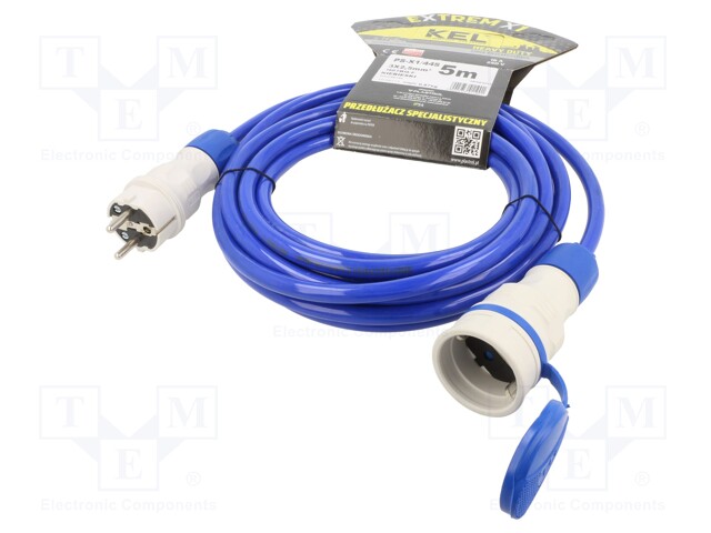 Extension lead; Sockets: 1; PUR; blue; 3x2,5mm2; 5m; 16A