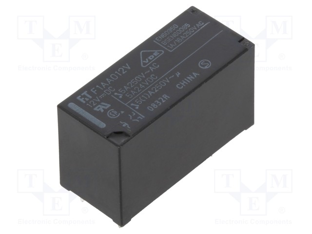 Relay: electromagnetic; DPST-NO; Ucoil: 12VDC; 5A/250VAC; 5A/24VDC