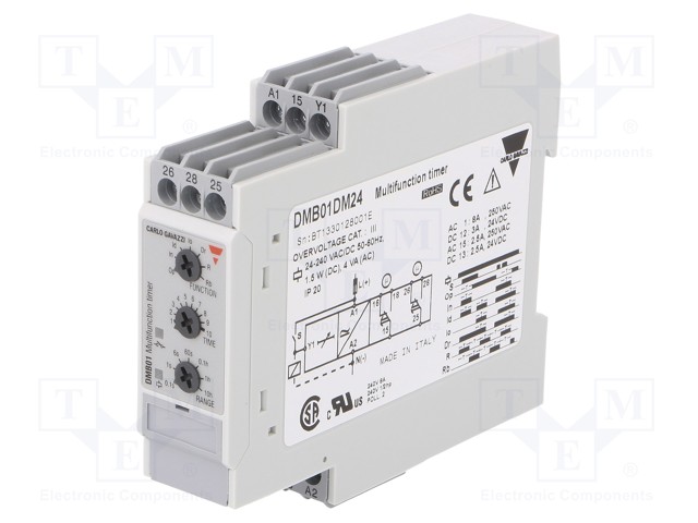 Timer; 0,1s÷100h; SPDT; 24VDC/5A,250VAC/8A; 24÷240VAC; 24VDC; DIN