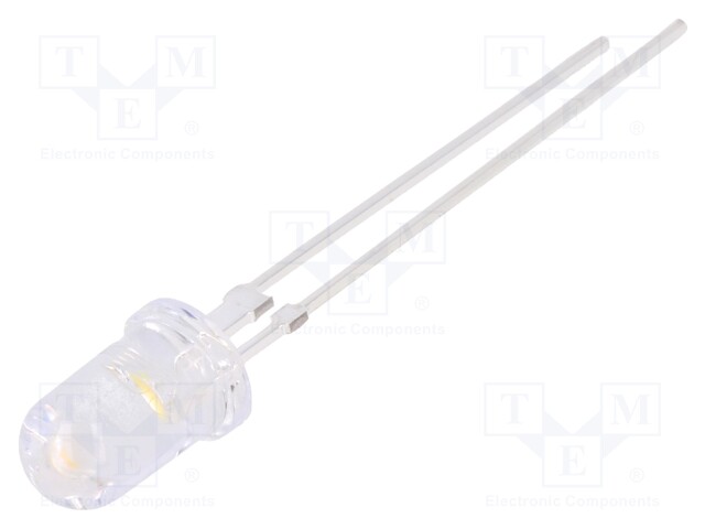 LED; 5mm; white warm; 17÷19lm; 15°; Front: convex; Pitch: 2.54mm