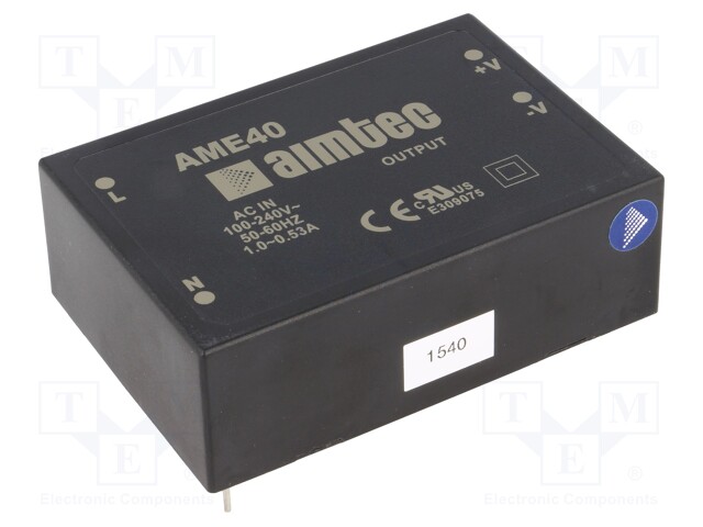 Converter: AC/DC; 40W; Uout: 5VDC; Iout: 4A; 80%; Mounting: PCB; 4kV