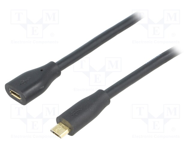 Cable; USB 2.0; USB B micro plug,USB B micro socket; 1m; black