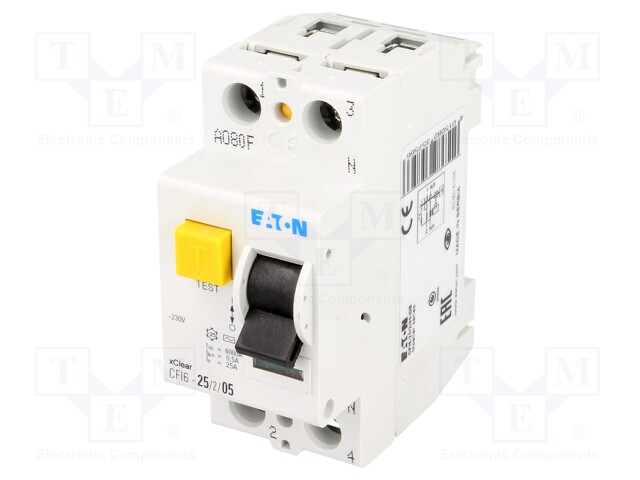 RCD breaker; Inom: 25A; Ires: 500mA; Max surge current: 250A; 230V