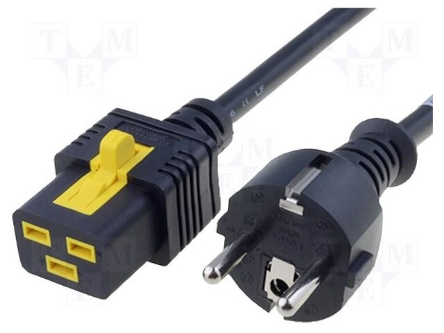 Cable; CEE 7/7 (E/F) plug,IEC C19 female; 2m; with locking; PVC