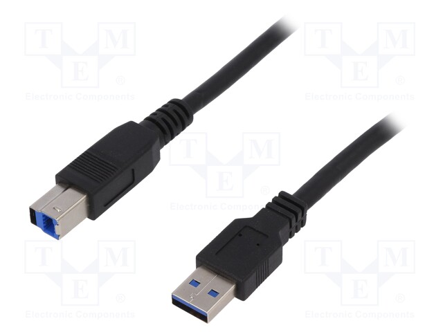 Cable; USB 3.0; USB A plug,USB B plug; nickel plated; 1m; black