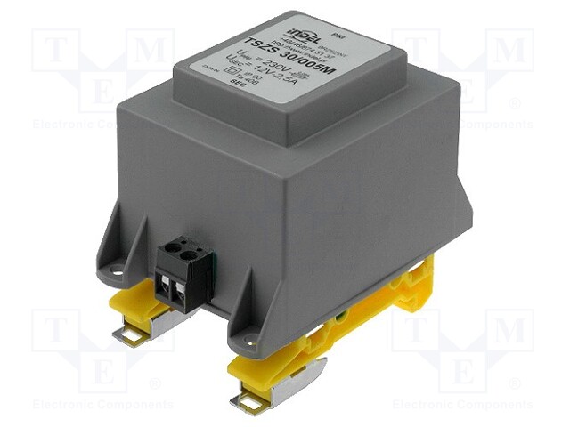 Transformer: encapsulated; 30VA; 230VAC; 12V; 2.5A; Mounting: DIN