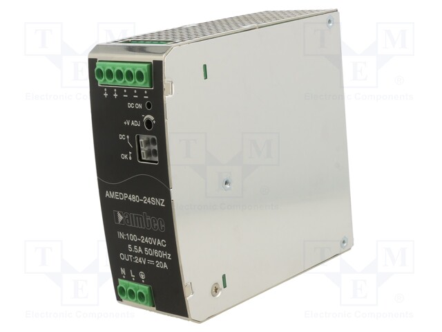 Power supply: switched-mode; for DIN rail; 480W; 24VDC; 20A; DIN