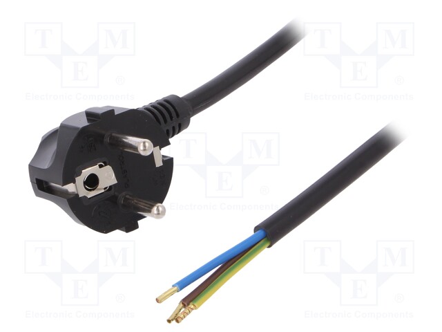 Cable; SCHUKO plug,CEE 7/7 (E/F) plug angled,wires; 5m; black