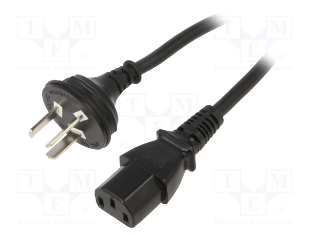 Cable; IEC C13 female,GB 2099 plug; 1.8m; black; PVC; 3G1mm2; 10A