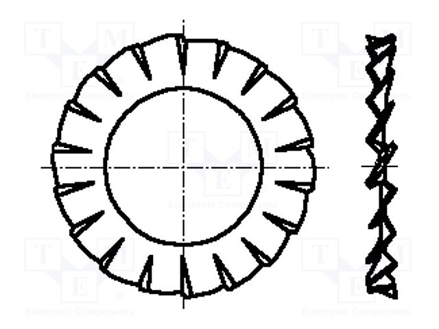 Washer; externally serrated; M4; D=8mm; h=0.5mm; spring steel