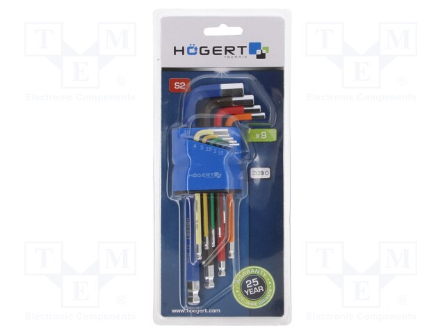 Wrenches set; hex key,spherical; long; 9pcs.