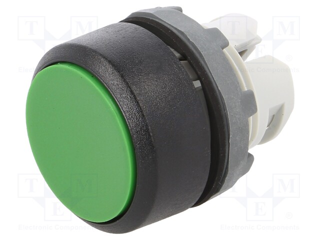 Switch: push-button; Stabl.pos: 1; 22mm; green; Illumin: none; IP66