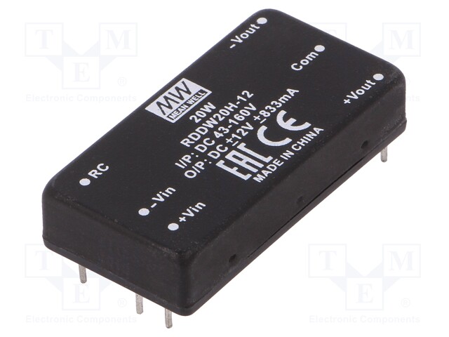 Converter: DC/DC; 20W; Uin: 43÷160V; Uout: 12VDC; Uout2: -12VDC; 35g