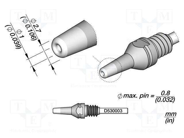 Tip: for desoldering irons; 2.7x1mm; JBC-DT530-A