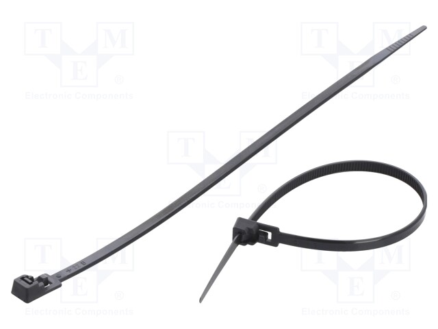 Cable tie; multi use; L: 200mm; W: 4.8mm; polyamide; 222N; black