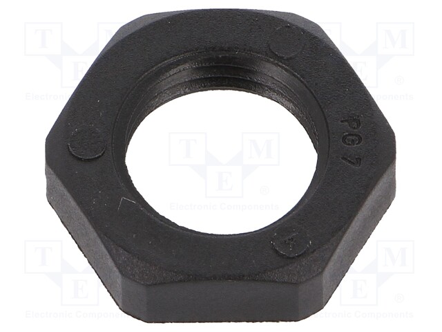 Nut; PG7; polyamide; UL94V-0; D: 5mm; Spanner: 19mm; black; -40÷100°C