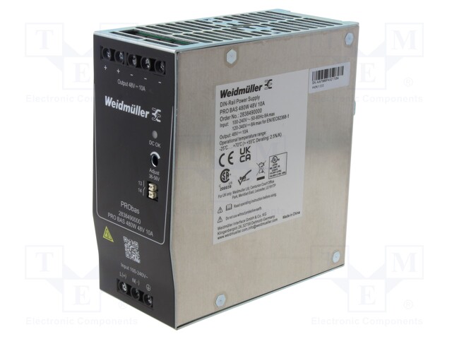 Power supply: switched-mode; for DIN rail; 480W; 48VDC; 10A; OUT: 1