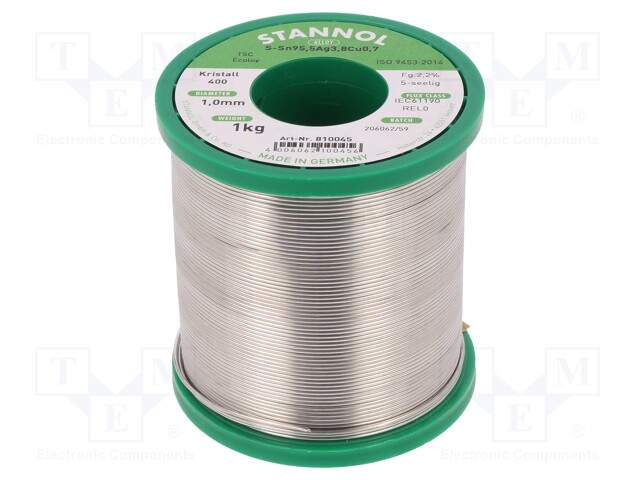 Soldering wire; Sn95Ag4Cu1; 1mm; 1kg; lead free; Package: reel