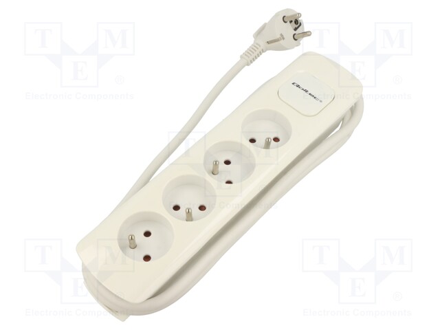 Extension lead; Sockets: 4; white; 3x1,5mm2; 1.8m; 16A