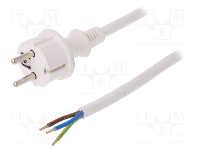 Cable; SCHUKO plug,CEE 7/7 (E/F) plug,wires; 4m; white; PVC; 16A