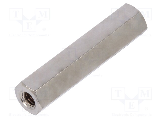 Screwed spacer sleeve; Int.thread: M3; 25mm; hexagonal; brass