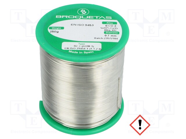 Soldering wire; Sn97Cu3; 0.7mm; 250g; lead free; Package: reel