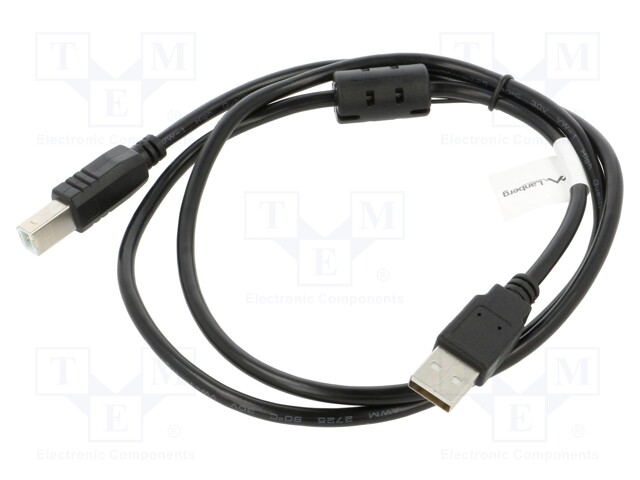 Cable; USB 2.0; USB A plug,USB B plug; gold-plated; 1m; black