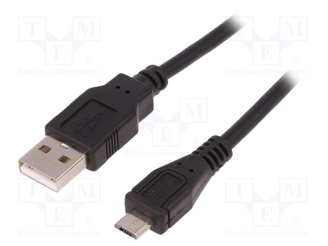 Cable; USB 2.0; USB A plug,USB B micro plug; 1.8m; black