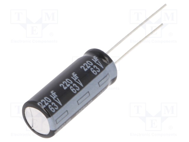 Electrolytic Capacitor, Low ESR, 220 µF, 63 V, FR Series, ± 20%, Radial Leaded, 10000 hours @ 105°C