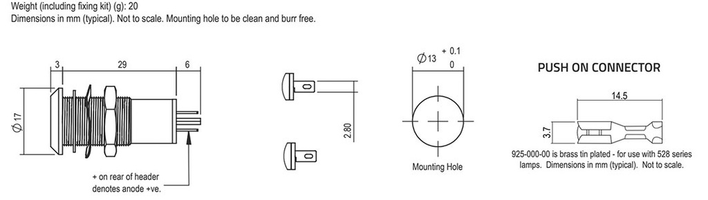 Indicator: LED; flat; 2.1VDC; Cutout: Ø13mm; IP67; stainless steel