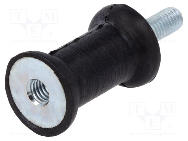 Vibration damper; M6; Ø: 20mm; rubber; L: 30mm; Thread len: 18mm