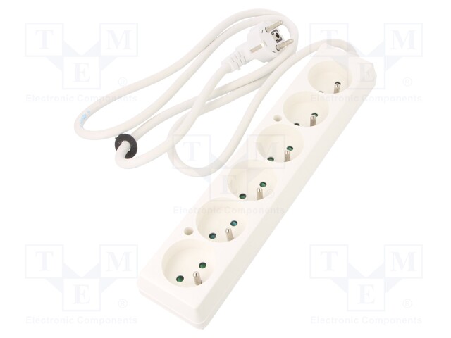 Extension lead; Sockets: 6; white; 3x1,5mm2; 1.5m; 16A