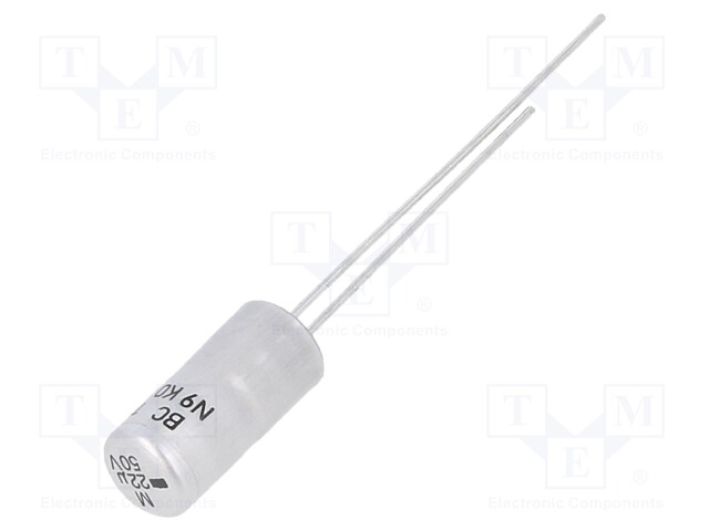 Capacitor: electrolytic; 22uF; 50VDC; Ø5x11mm; Pitch: 5mm; ±20%