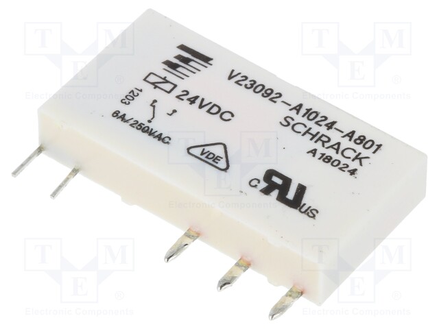 Relay: electromagnetic; SPDT; Ucoil: 24VDC; 6A/250VAC; 6A/30VDC